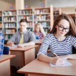 Students in exam at college