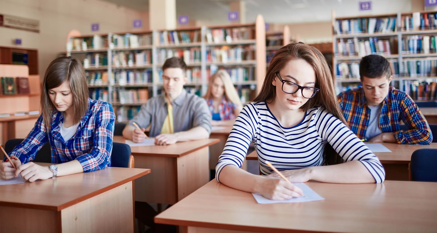 Students in exam at college