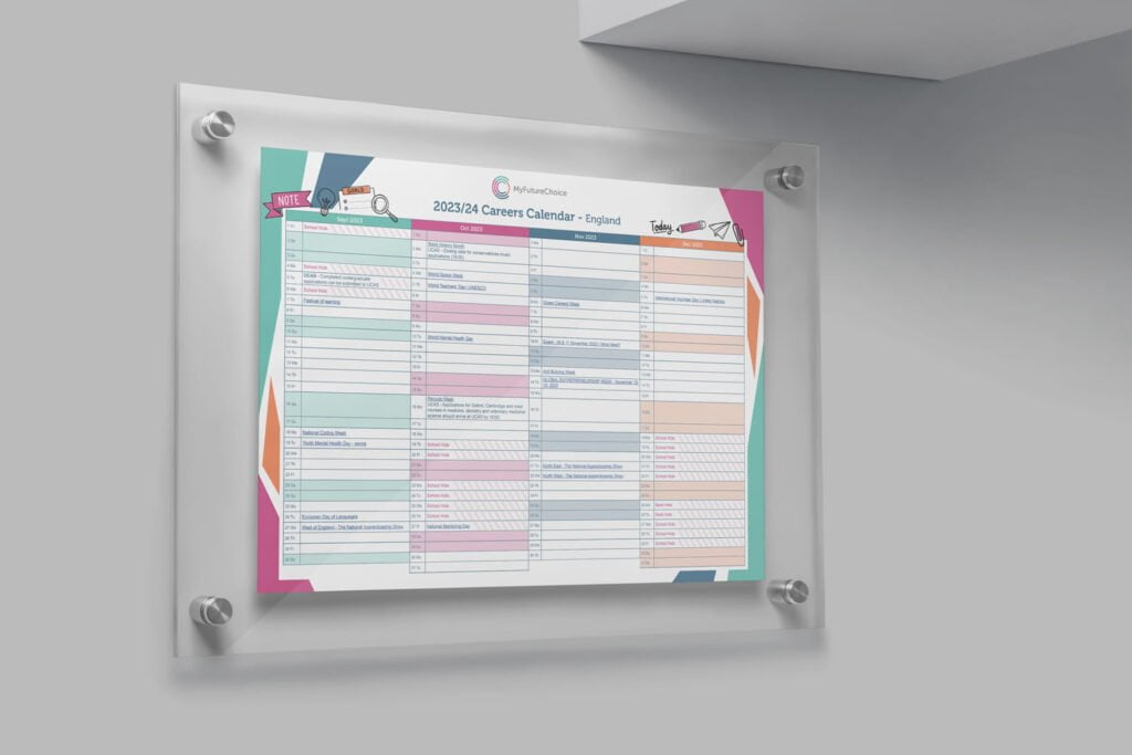 féilire gairmeacha suite ar bhalla i bhfráma nua-aimseartha