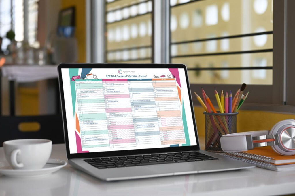 Féilire gairmeacha ar scáileán ríomhaire glúine